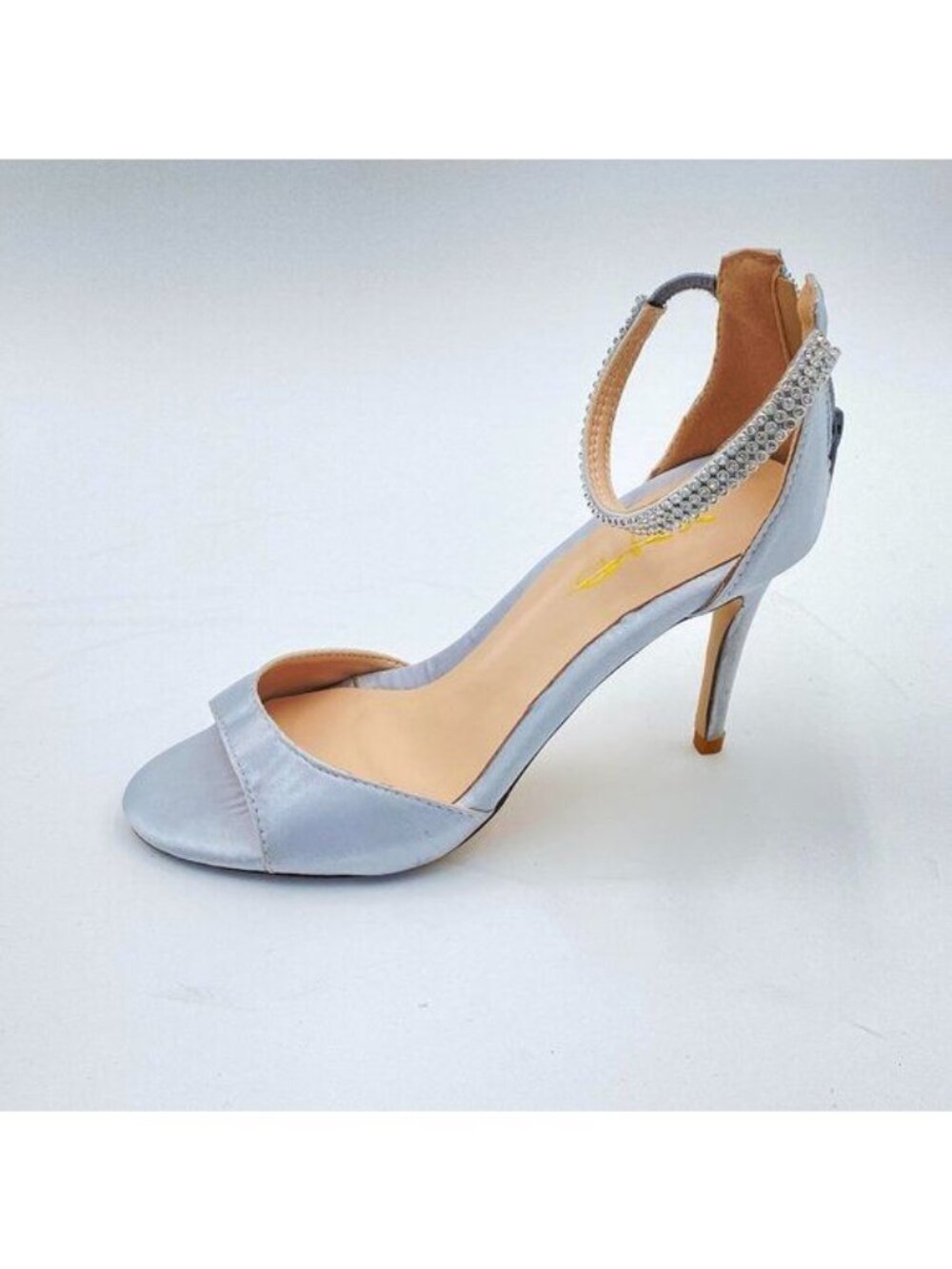 XYD Women's Open Toe Rhinestones Ankle Strap Sandals Mid Heel Back Zip Satin